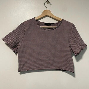 SHEIN Pink  and Black Striped Cropped T-Shirt - Size L